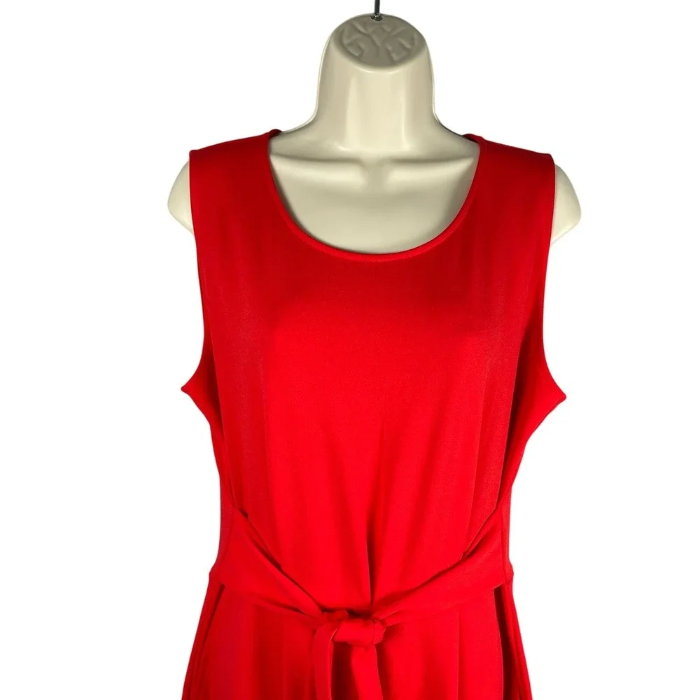 Du Jour Jumpsuit Womens Medium‎ Red Tie Front Cropped Wide Leg Sleeveless - Picture 2 of 8